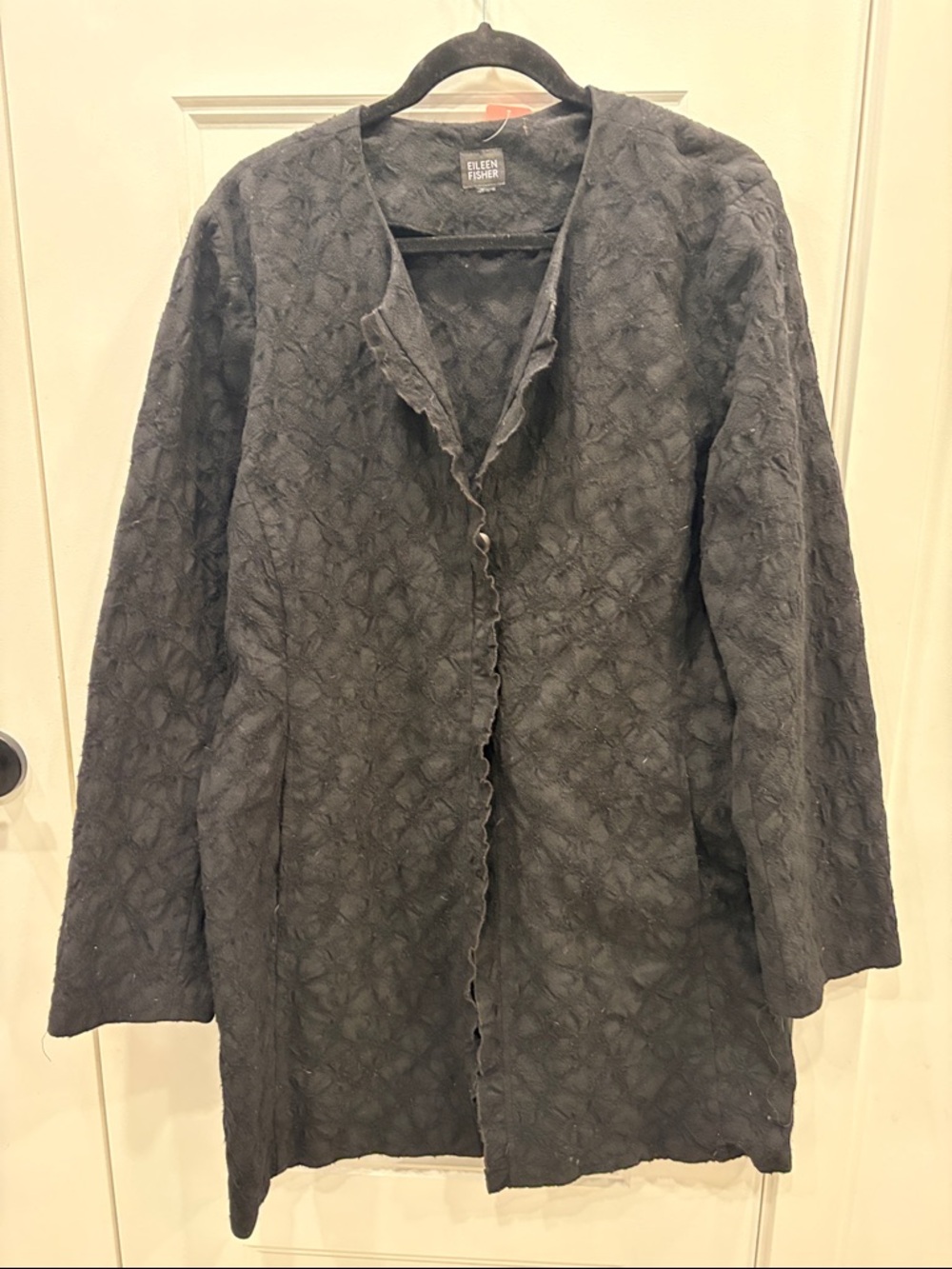Eileen Fisher Floral Texture Wool Ruffle Coat